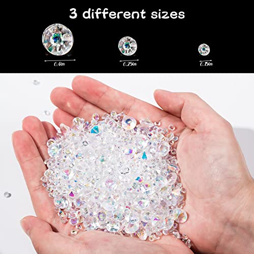 JOHOUSE Clear Fake Diamonds, 7600PCS Dazzling Acrylic Diamond Crystals Iridescent Gems Gemstones 3 Sizes for Vase Fillers Table Scatters Wedding Party Decoration