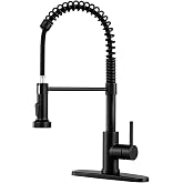 OWOFAN Kitchen Faucet with Pull Down Sprayer Matte Black | 1 Handle Spring Sink Faucets, Lead-Free NSF Certified Stainless Steel,1 or 3-Hole Deck Plate,Farmhouse, RV, Bar, Laundry Room