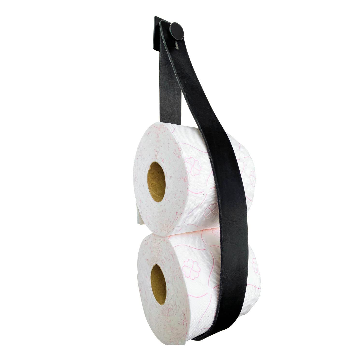 Brute Strength - Luxury Leather Toilet Roll Holder - Black - 2 Pieces - Toilet Roll Holder - Hanging - No Drilling - Toilet Roll Holder - Cupboard Roll Holder