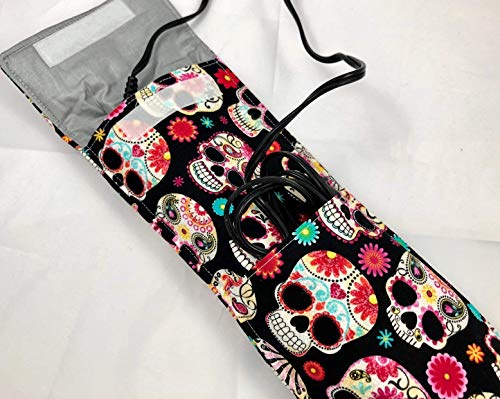 Curling Iron Holder Cover or Flat Iron Case - Sugar Skulls Flower - Thumbnail 6