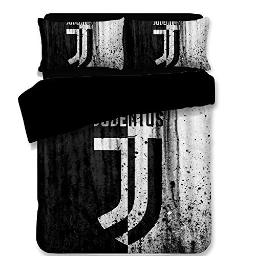 Bulk 3 Piece Kids Juventus Pattern Printed Bedding Set Duvet Cover Set with 2 Pillow Shams and 1 Duvet Cover Teen Room Decor (No Comforter)