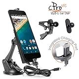 iBOLT cPro NFC Combo Car Dock / Mount USB Type C to USB Type C Charging Cable for Nexus 5X , Nexus 6P w/ 3 mounting options (suction cup mount, vent mount , adhesive mini mount)