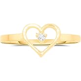 Floreo 10k Yellow Gold 8mm CZ Curved Heart Ring, Sizes 4-10