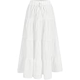 GORGLITTER Women's Boho Flowy Long Skirts Ruffled Hem A Line Elastic Waist Casual Tiered Layer Maxi Skirts