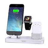 AirPods Charger Stand, WERO iWatch Charging Station iPhone iPad Charger Dock Holder [4 IN 1 Stand] for AirPods Apple Watch Series 2 1 in 38mm 42mm Case iPhone 8 7 Plus iPad iPod(Silver Charging Stand)
