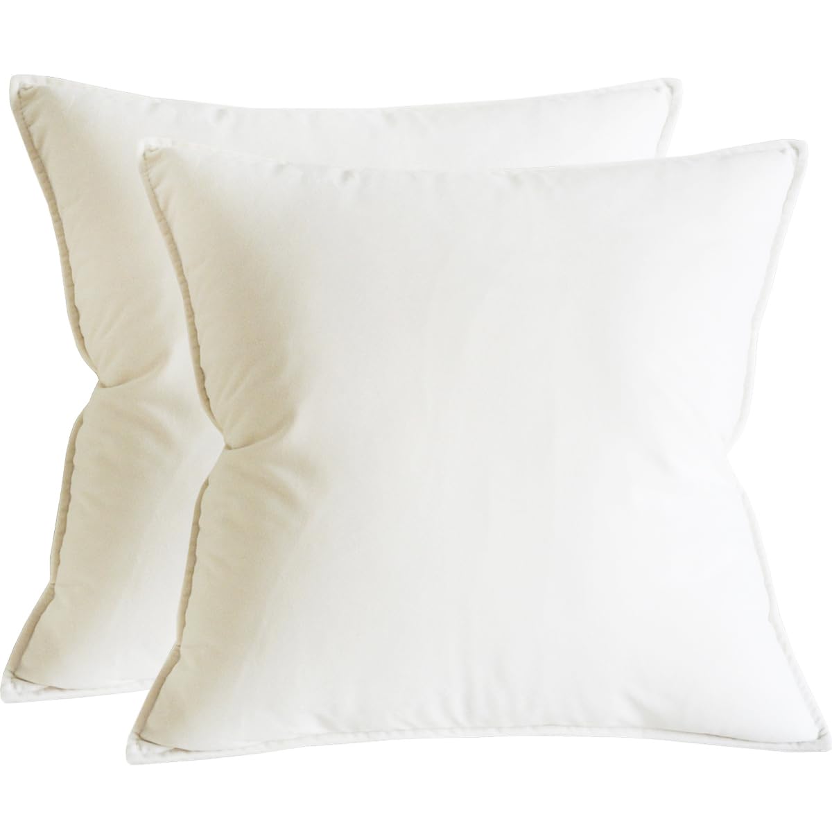 Lutanky Velvet Cushion Covers 18 x 18 Inch Creamy White Decorative Square Throw Pillow Covers (Pack of 2 )Soft Piped Pillowcases for Sofa Bedroom with Invisible Zipper 45cm x 45cm