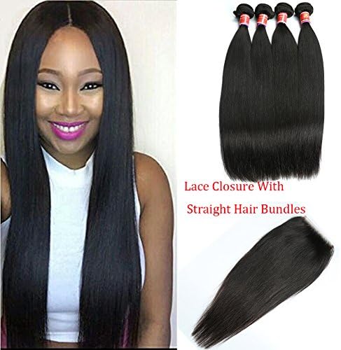 Ali Great Grace Straight Hair 4 Bundles With Closure Brazilian Human Hair Weave Virgin Straight Hair Bundles With Lace Closure (18+20 22 24 26)