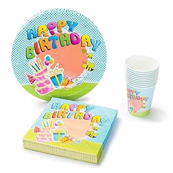 UMOI Einweg Geburstag Partygeschirr Set - 30 Hochwertige Pappteller, 30 Pappbecher und 60 Servietten für den Kindergeburstag 