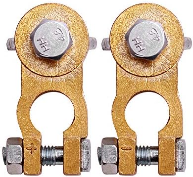 2Pcs Thickened Brass Battery Terminal Set Positive & Negative Battery Terminal Connectors Clamp Car Van Motorhome Top Post Military Spec Battery Terminal Kit For Truck Van Marine Boat Max Current 300A
