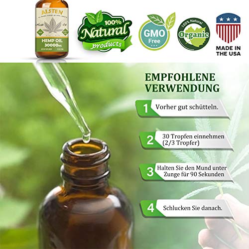 (2-Pack) ALSTEN Hemp Oil for Pain, Anxiety & Stress Relief - 30000mg of Hemp Oil Drops