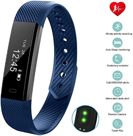 Fitness Tracker with Heart Rate Monitor, bossblue Smart Fitness Watch Touch Screen Activity Health Tracker Wearable Pedometer Smart Wristband (Blue)