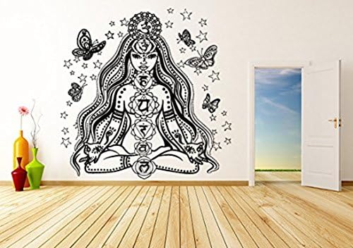 Wall Window Decal Sticker Yoga Girl Chakras Meditation Butterfly Beautiful Yoga Studio Decor 1005b
