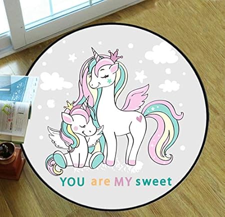 Kinder-Cartoon-Teppich, Süßes Cartoon-Einhorn, Rundes Weiches Kissen