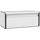 Brabantia Rectangular Fall Front Bread Box | White | Large Metal Front Opening Bread Store for Kitchen Countertop | Flat Top for Extra Storage, Magnet Closing Lid | Fits 2 Loaves