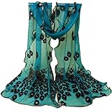 Oksale Women Peacock Flower Embroidered Lace Wrap Scarves Scarf Shawl (Green)