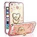 iPhone SE Case, iPhone 5S Case, Casesup Glitter Crystal Heart Floral Series - Slim Luxury Bling Rhinestone Clear TPU Case With Ring Stand For iPhone SE/5S/5, Rose Gold