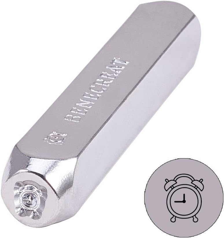 BENECREAT 6mm 1/4" Alarm Clock Metal Design Stamps Punch Stamping Tool - Electroplated Hard Carbon Steel Tools to Stamp/Punch Metal, Jewelry, Leather, Wood