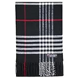 2 PLY 100% Cashmere Scarf Tartan OS Big Check Plaid Made in Scotland Wool Wrap Muffler (Black Red White GC)