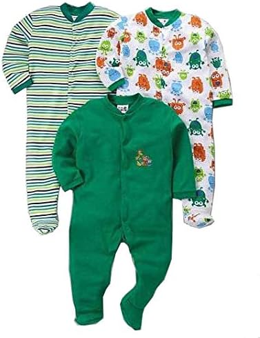 Gopuja New Born Baby Multi-Color Long Sleeve Cotton Sleep Suit Romper for Baby Boys and Baby Girls Set of 3 (Rompers)