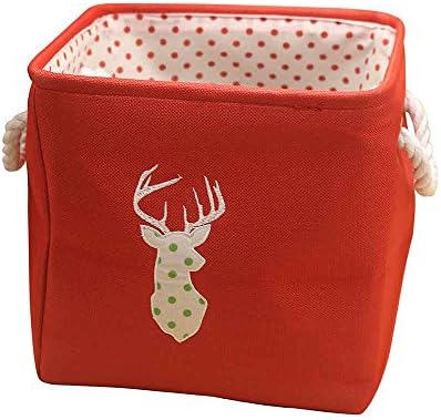 Storage Bin Organizer Basket Cube Large with Handles Cotton Linen Canvas Fabric Foldable ASAPS (Red Deer)