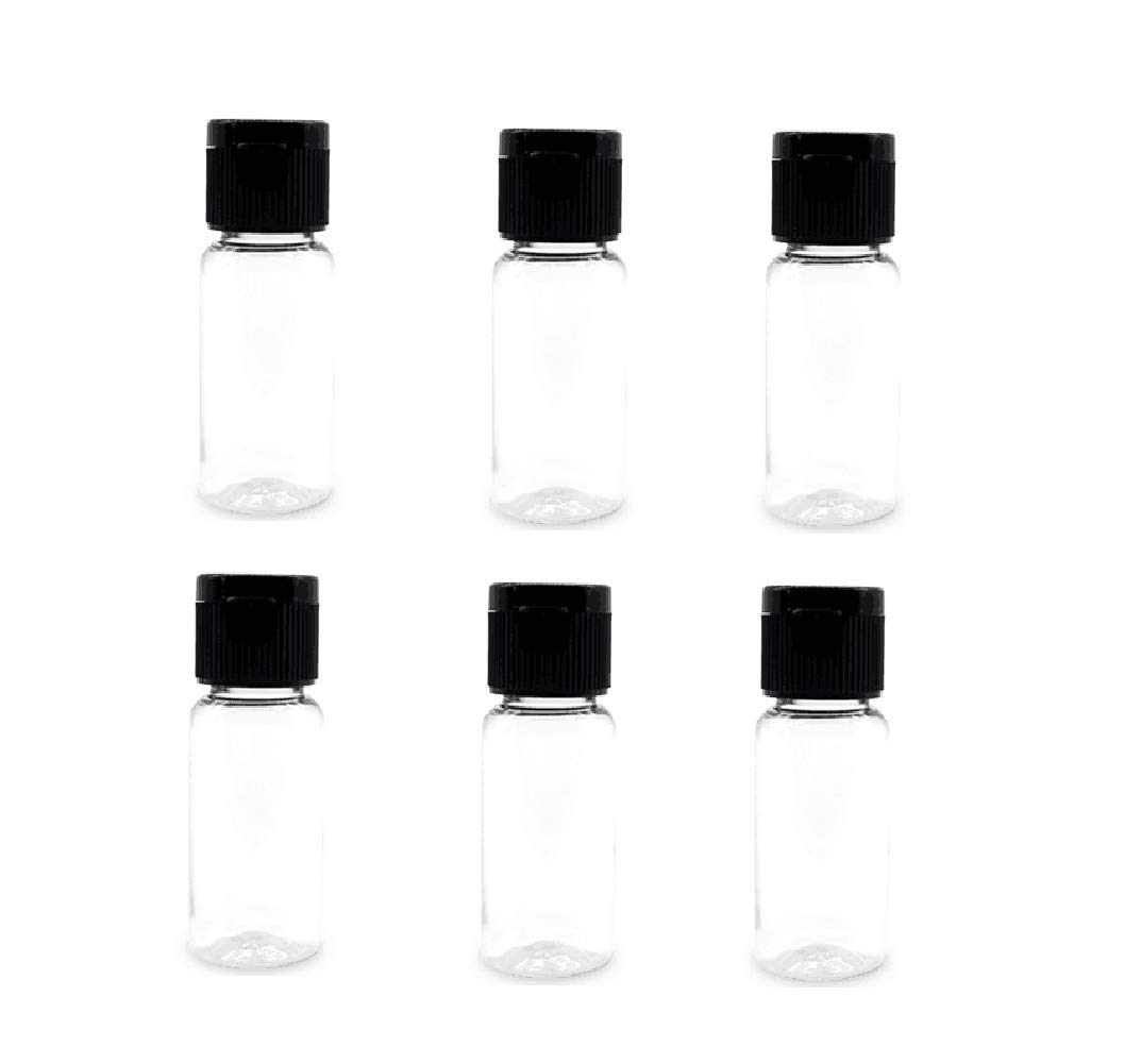 6PCS 15ml/0.5 OZ Empty Refillable Plastic Lotion Bottle Portable Travel Sample Cosmetics Vial Case Holder With Black Flip Cover For Toner Cream Cleanser Makeup Essential Oil Dispense Container(Clear)