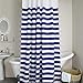MangGou Fabric Shower Curtain,Nautical Stripes Shower Curtain Liner,Polyester Bathroom Curtain with 12 Hooks,Machine Washable,Navy Blue and White,72 x 72 inch