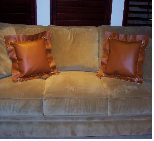 Brown Faux Leather Vinyl (18.5 x 18.5) Throw Pillows (2 in a Set - Pillow Inserts Included) - Free Shipping!