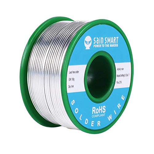 SainSmart 100g 1mm Lead Free Solder Wire with Rosin2 Sn97 Cu0.7 Ag0.3, Tin Wire Solder for Electrical Soldering (1mm, 100g /0.22lbs)