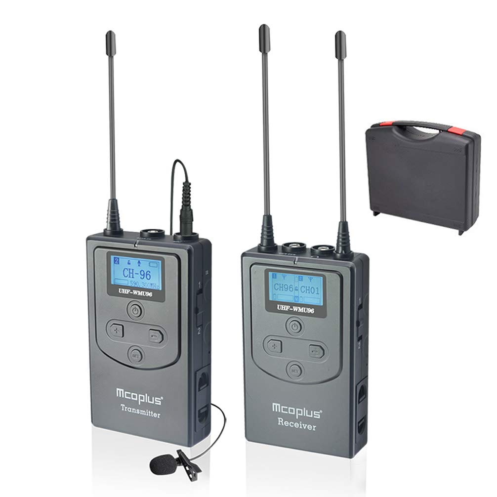 Venidice 96-Channel Professional UHF Wireless Lavalier Microphone System, Lapel Clip On Mic (394 Foot) for Smartphone Canon Nikon Sony DSLR Camera Camcorders (1 Transmitter + 1 Receiver)