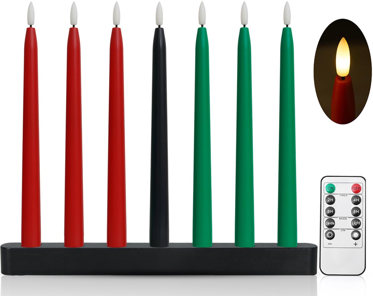 Kwanzaa Kinara Candle Holder Set with Flameless Battery Powered