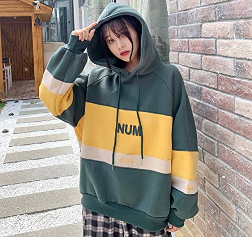 Amazon Dokuichigo パーカー レディース 韓国 裏起毛 長袖 バイカラー オルチャン 原宿系 双子コーデ グリーン トレーナー パーカー 通販