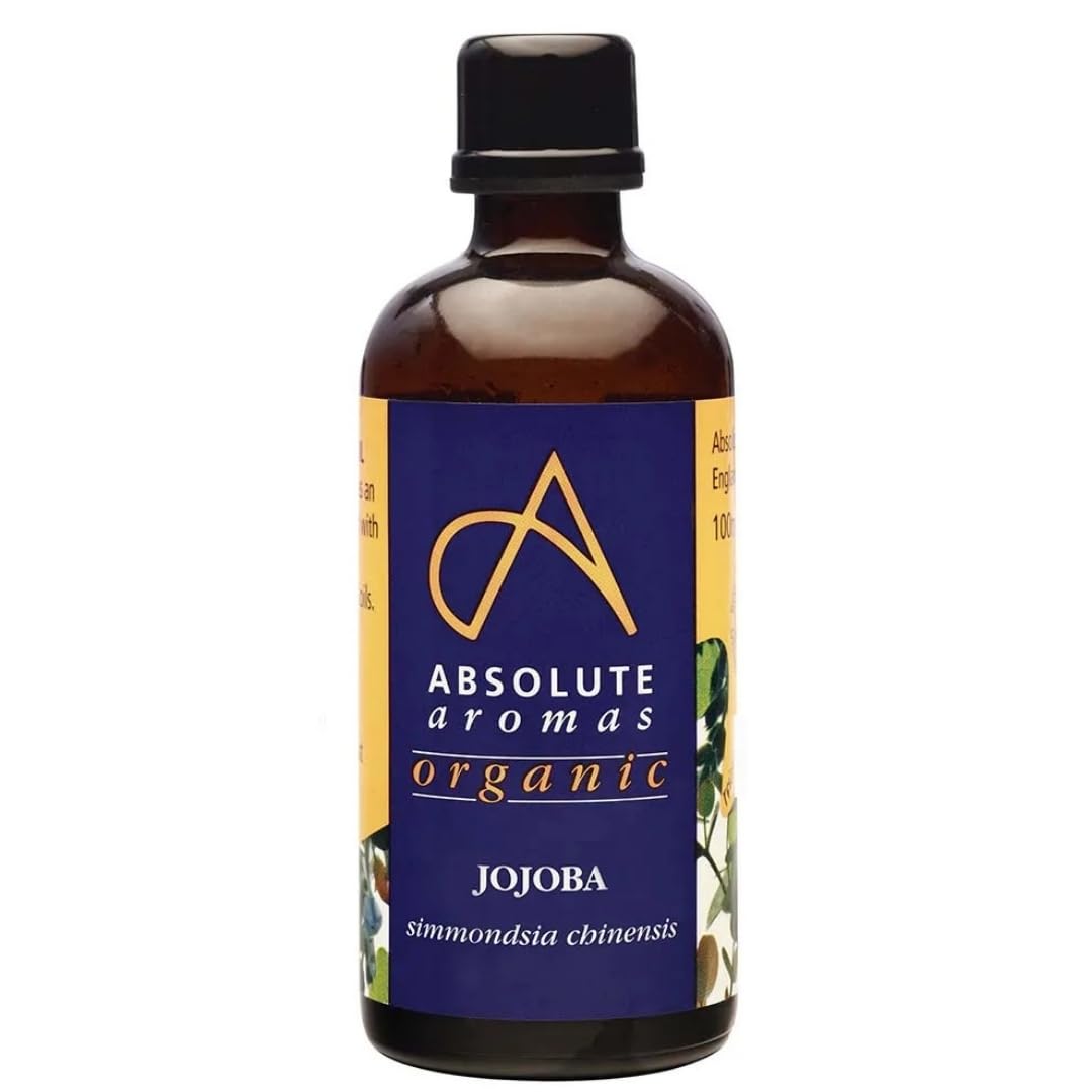 Absolute Aromas Organic Jojoba Oil 100ml - in Glass Bottle - Pure, Natural, Vegan and Cruelty Free