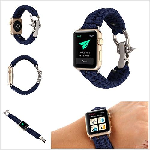 Yxim New Style 7 Strand 550 Paracord Loop Strap Nylon Replacement Bracelet Strap Band with Adjustable Stainless Buckle for Apple Watch iWatch Series 1 Series 2 38mm (Blue 38MM)