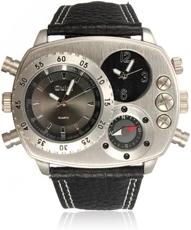 Men Dual Time Leather Army Military Sport Analog Quartz Wrist Watch.