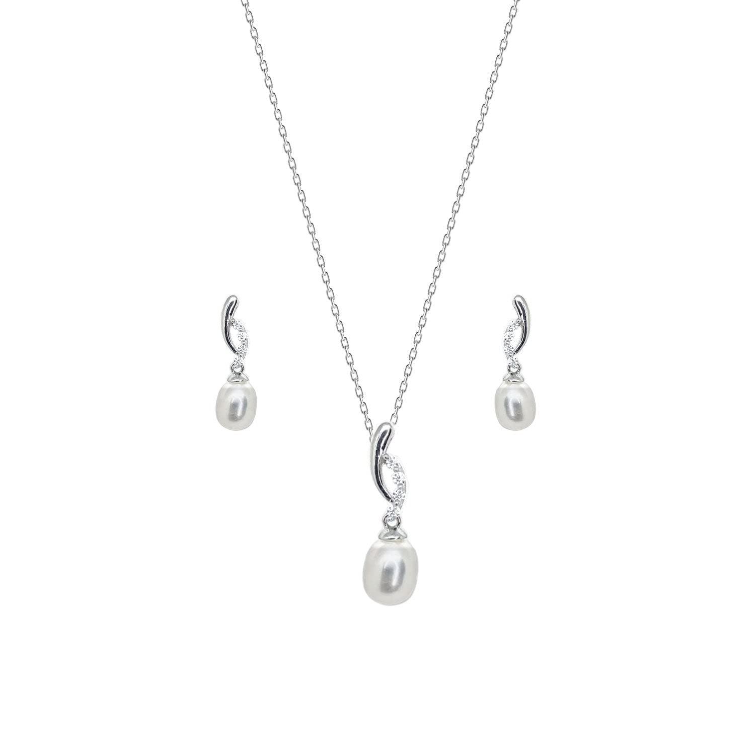 Cubic Zirconium and 6-7mm Freshwater Cultured Pearl Swirl Jewellery Set