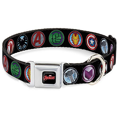 Dog Collar Seatbelt Buckle 9 Avenger Icons Black Multi Color 13 to 18 Inches 1.…