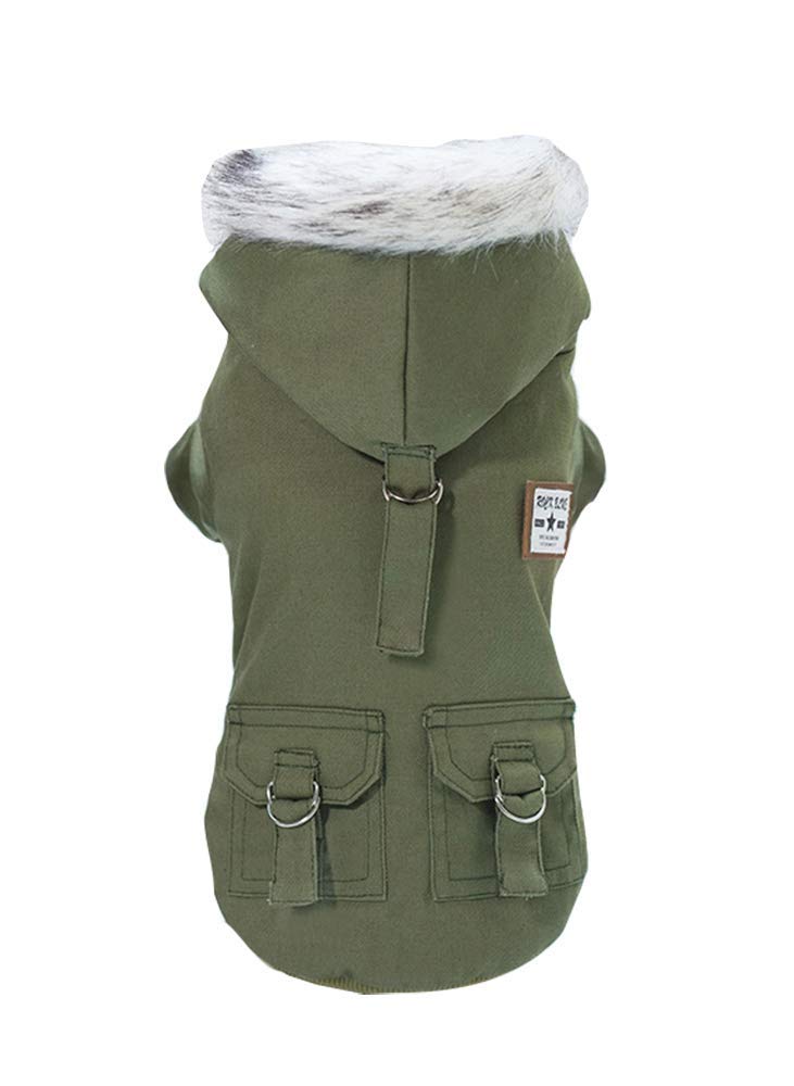 Izefia Dog Coat Hoodie - Thickened Overall Military Uniform Army Sweater Cotton Jacket for Small Medium Dogs Cats - Green M