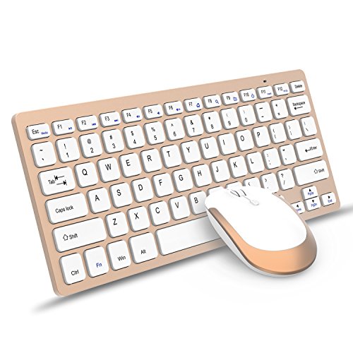 Wireless Keyboard Mouse, Jelly Comb 2.4GHz Ultra Slim Compact Portable Wireless Keyboard and Mouse Combo Set for PC, Desktop, Computer, Notebook, Laptop, Windows XP / Vista / 7 / 8 / 10 - Gold