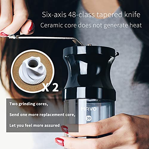 MAVO Manual Coffee Grinder, Burr Coffee Bean Grinder Conical Ceramic Burrs x 2 12 Adjustable