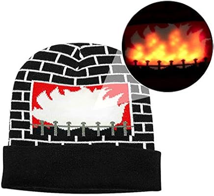 Luwint Led Burning Fireplace Beanie Hat Funny Fire Flashing Glow