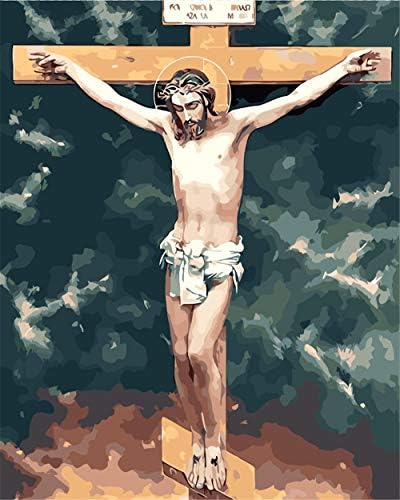 DIY Oil Paint by Number Kit for Adults Beginner 16x20 Inch - Jesus on Cross,Drawing with Brushes Living Room Decor Decorations Gifts (Frameless)