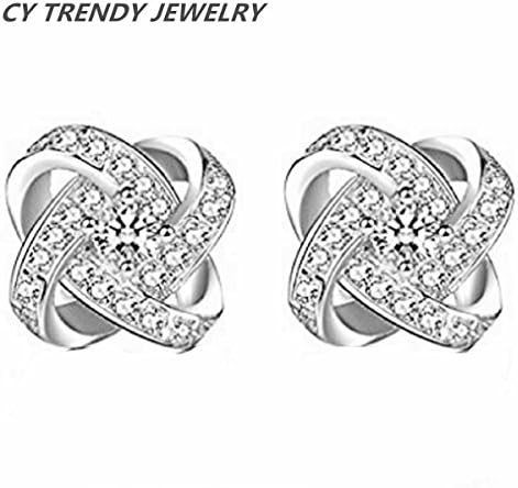 Womens 925 Sterling Silver Four-ring Crystal earrings Eternal Heart Ear Stud Earrings New
