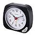 Pluteck Non Ticking Travel Alarm Clock with light and Snooze/Ascending Sound Alarm/Simple to Set Clocks, Battery Powered, Small, Black