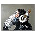 Muzagroo Art Monkey Listening to Music Oil Paintings Hand Painted Huge Canvas Wall Art for Living Room Music Room Wall Decor Large Size Canvas Art Stretched Ready to Hang XL