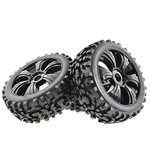 Rowiz Black 1:8 RC Tyre Tires Box Grain& Plastic Wheel Rim Off-Road Buggy Replacement Pack of 4