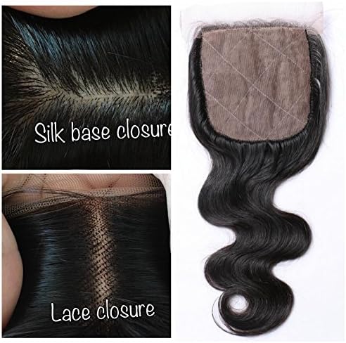 Derun Hair Body Wave Silk Base Top Closure Bleached Knots Free Part 4X4" Brazilian Virgin Human Hair closure Natural Color 18"