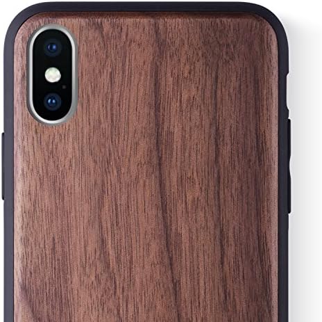 iCASEIT iPhone XS/X Wood Case Full Protection TPU Bumper Cover with Premium Finish [Compatible with Wireless Charger] Slim & Lightweight Snap-on Protection for iPhone XS/X - Walnut
