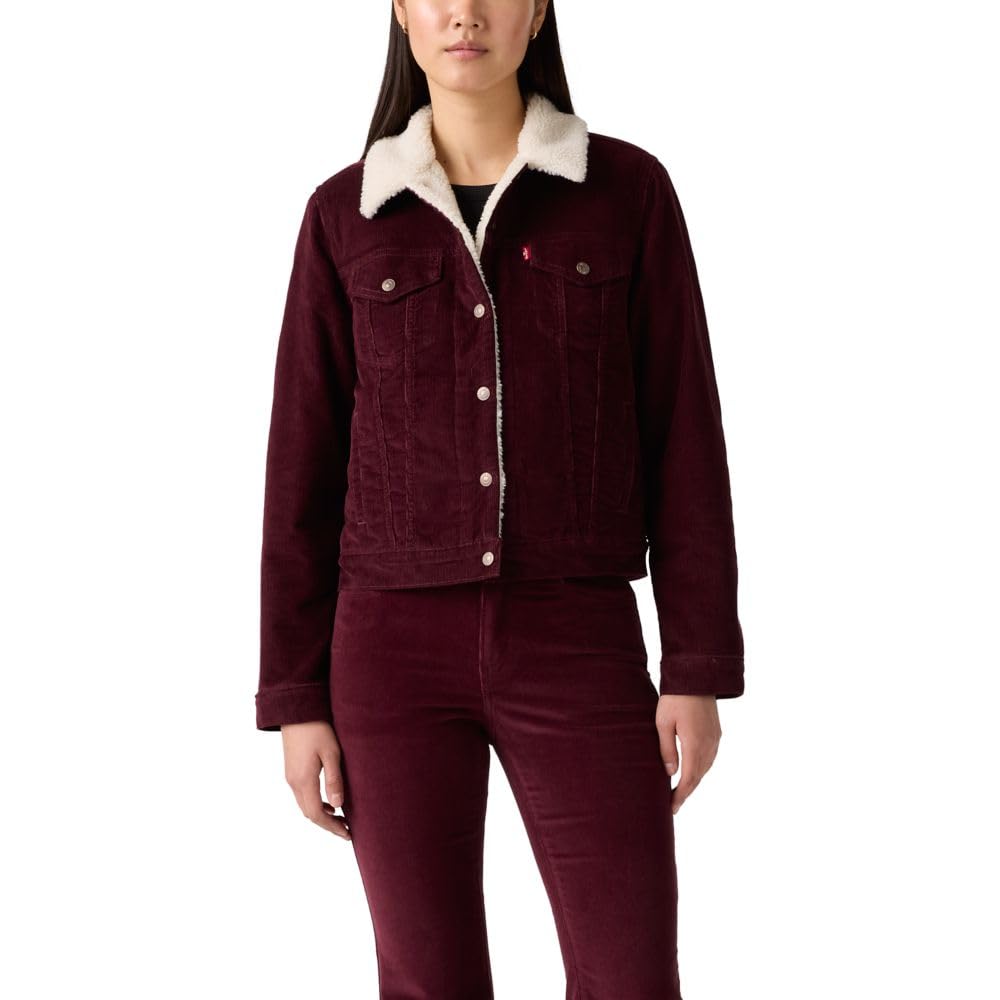 Levi's Women's Original Sherpa Trucker Jacket (Standard And Plus), (New) Merlot (Corduroy - Non Stretch), Small Image