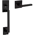 Weiser Matte Black Front Door Lock and Handle Set, San Clemente Handleset with Reversible Halifax Interior Door Handle/Door L