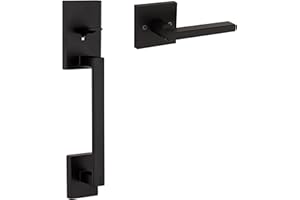 Weiser Matte Black Front Door Lock and Handle Set, San Clemente Handleset with Reversible Halifax Interior Door Handle/Door L